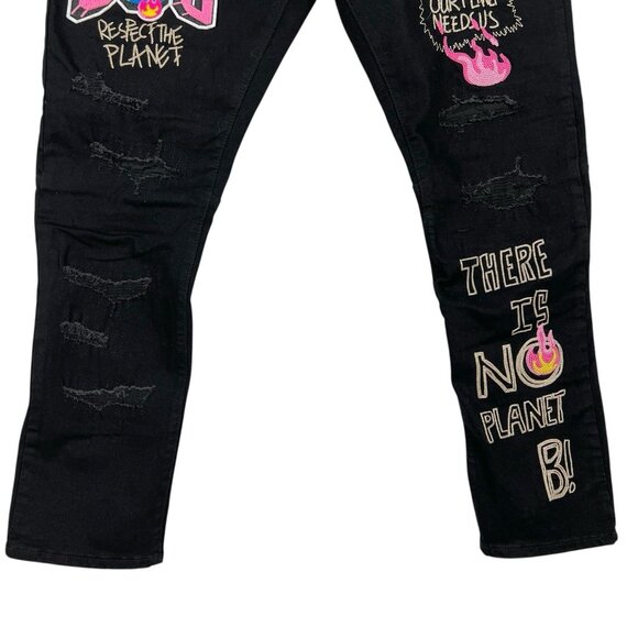 First Row Men's Future Distressed Slim Black Jeans Sz 42x32 Straight Stretch NWT - Picture 14 of 15